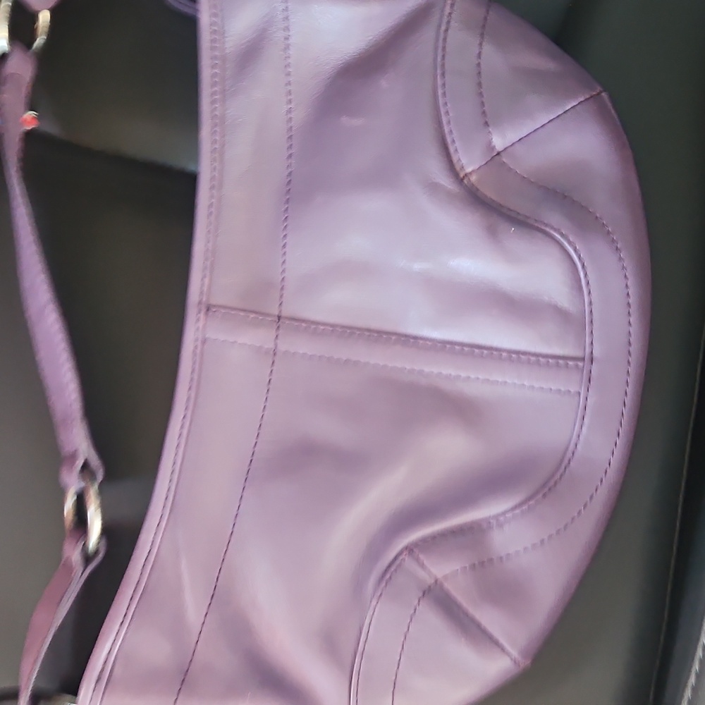 Purple Leather Soho Hobo Bag  Antiqued Silver Hardware Vintage Y2K Casual Corner - Picture 3 of 5